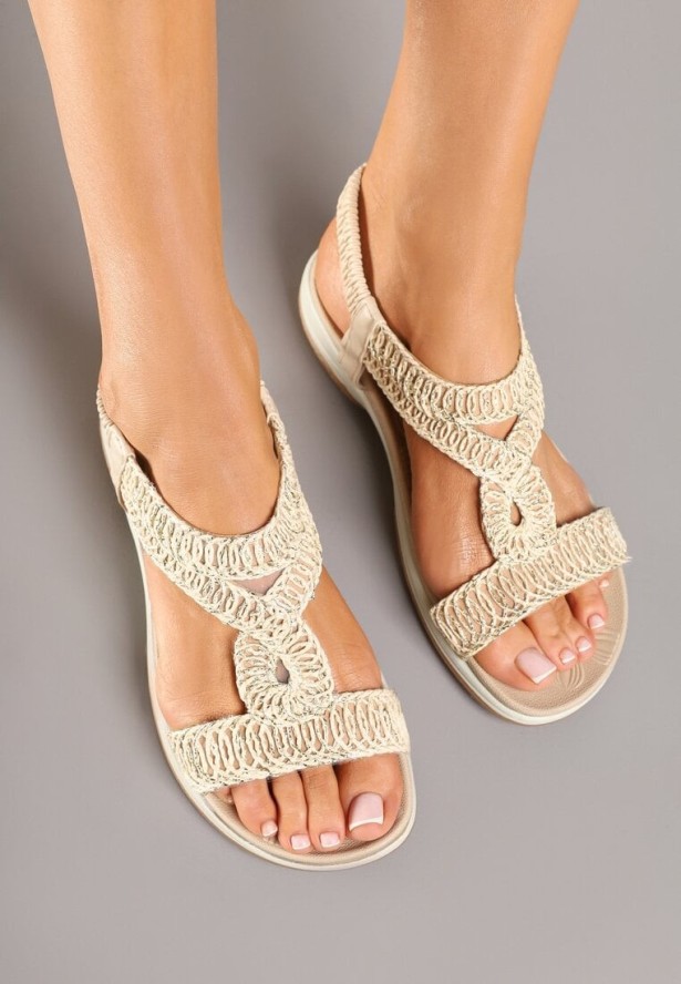 Beżowe Sandały z Ozdobną Plecionką Tattilora