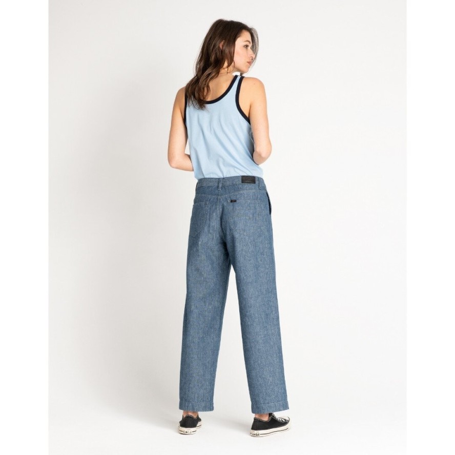 LEE WIDE LEG DAMSKIE SPODNIE MATERIAŁOWE CHAMBRAY L31GCMF 112107098