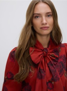 Bawełniana koszula z wiązaniem - czerwony