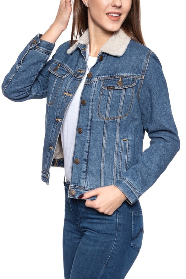 DAMSKA KURTKA ZIMOWA LEE SHERPA RIDER DARK STONEWASH L54VLJ46 112112980