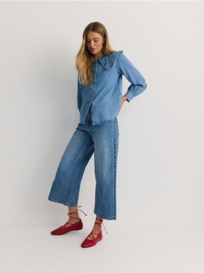 Jeansy culotte z wysokim stanem - niebieski