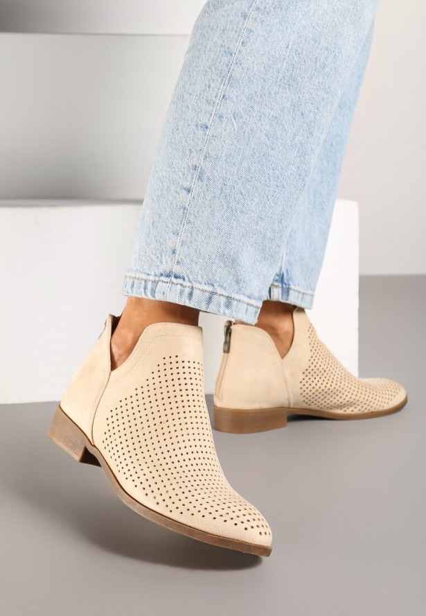 Beżowe Płaskie Botki Vices z Wycięciem Felilia