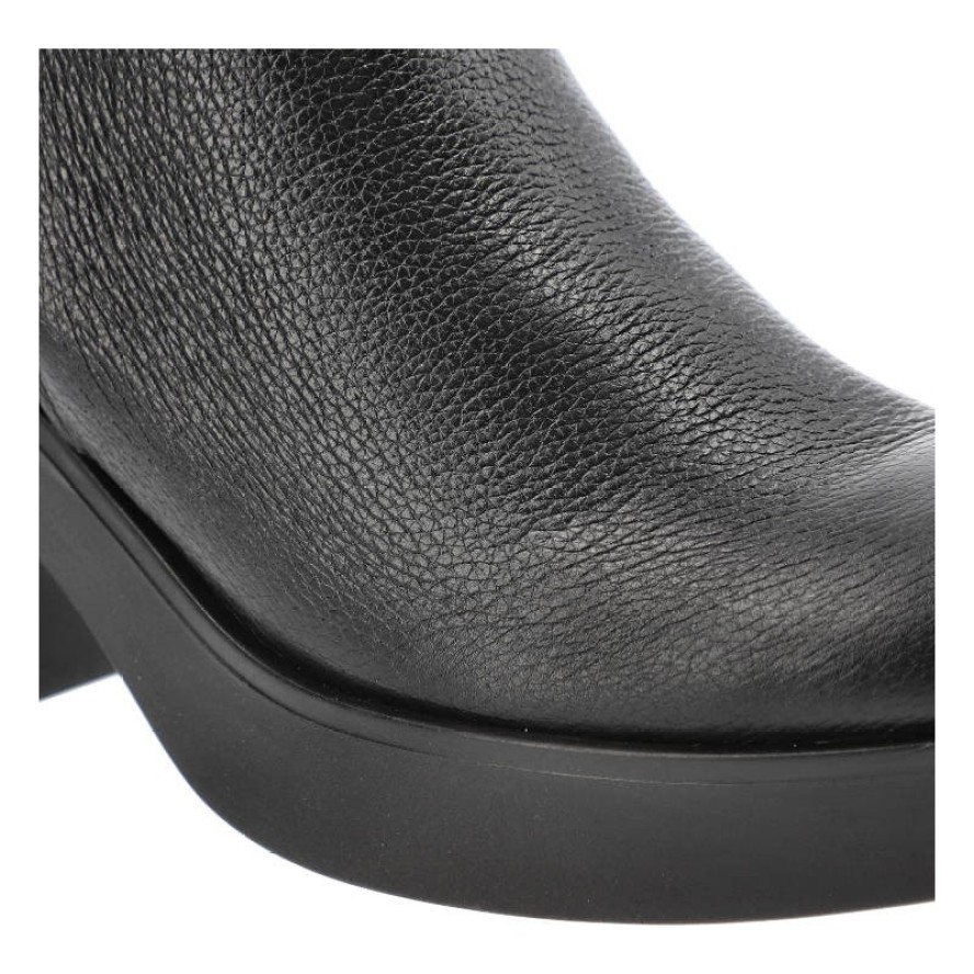 Czarne Botki Lemar Ocieplane Skórzane Buty Na Obcasie