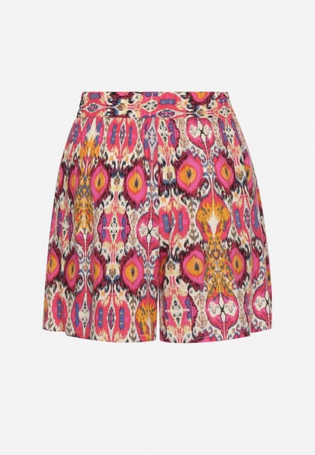 Fuksjowe Bawełniane Szorty Luźne w Abstrakcyjny Print z Kieszeniami Jenalirea