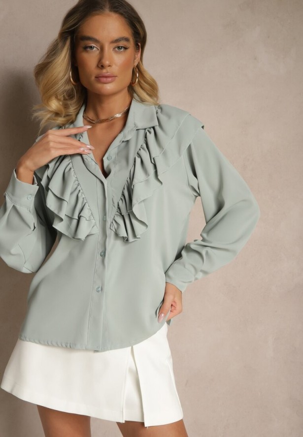 Jasnozielona Koszula Ozdobiona Falbaną Kornella