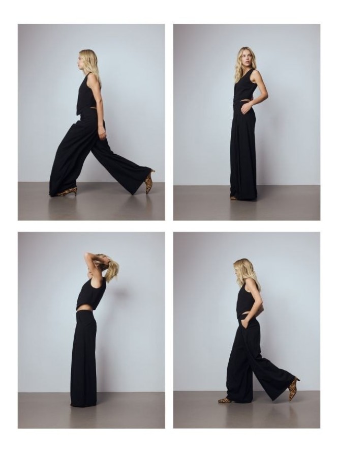 Szerokie spodnie z zakładkami - czarny