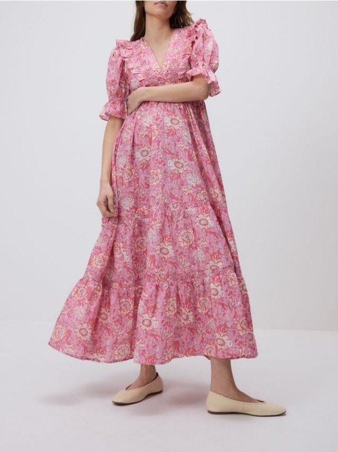 Wzorzysta sukienka z bawełny - różowy