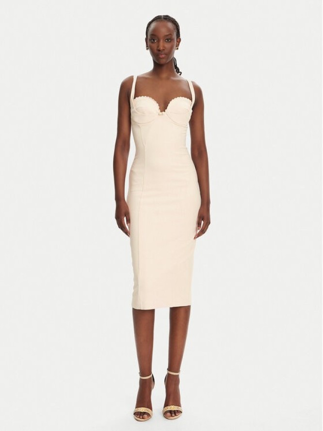 Elisabetta Franchi Sukienka koktajlowa AB85052E2 193 Beżowy Regular Fit