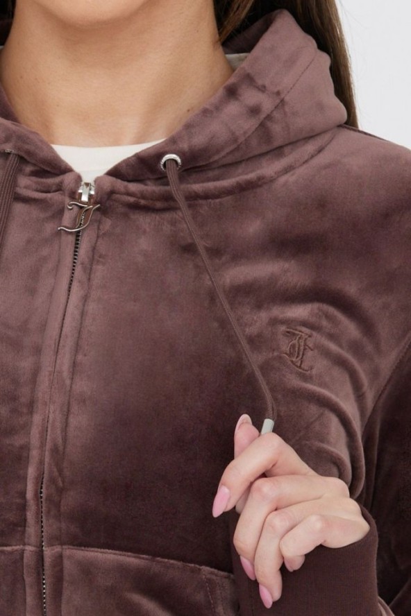 JUICY COUTURE Brązowa bluza damska rozpinana z weluru, Rozmiar M
