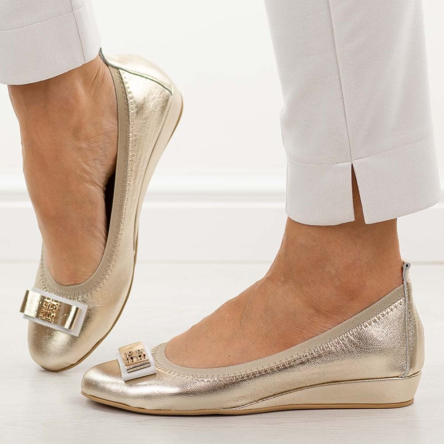 Złote skórzane Polskie baleriny damskie Prestige 2236