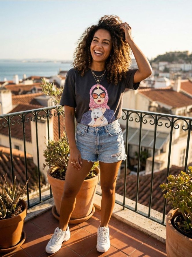 Bawełniana koszulka z nadrukiem - szary