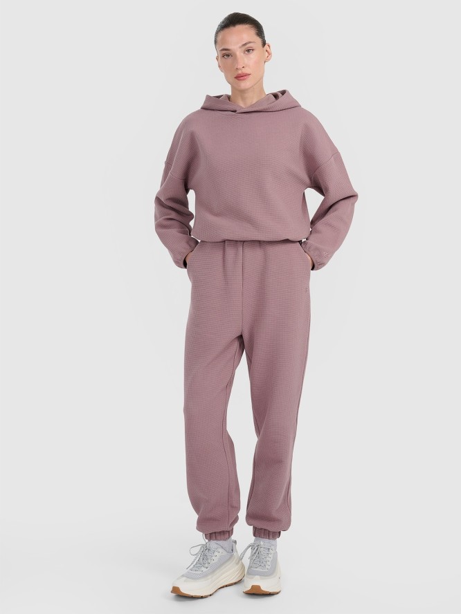 4F Bluza dresowa z waflowej dzianiny damska - brązowa M