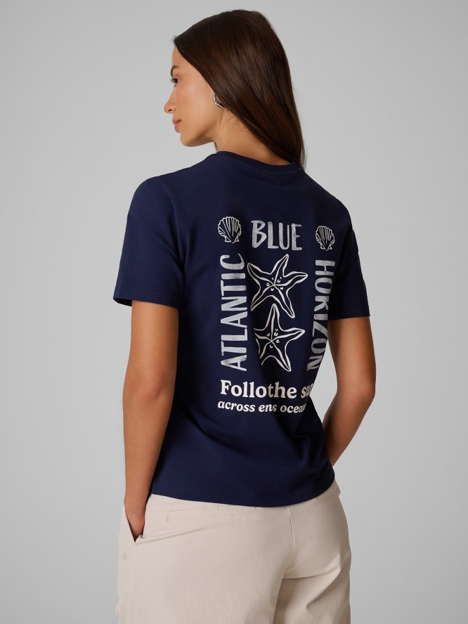 4F T-shirt relaxed z nadrukiem damski - granatowy L