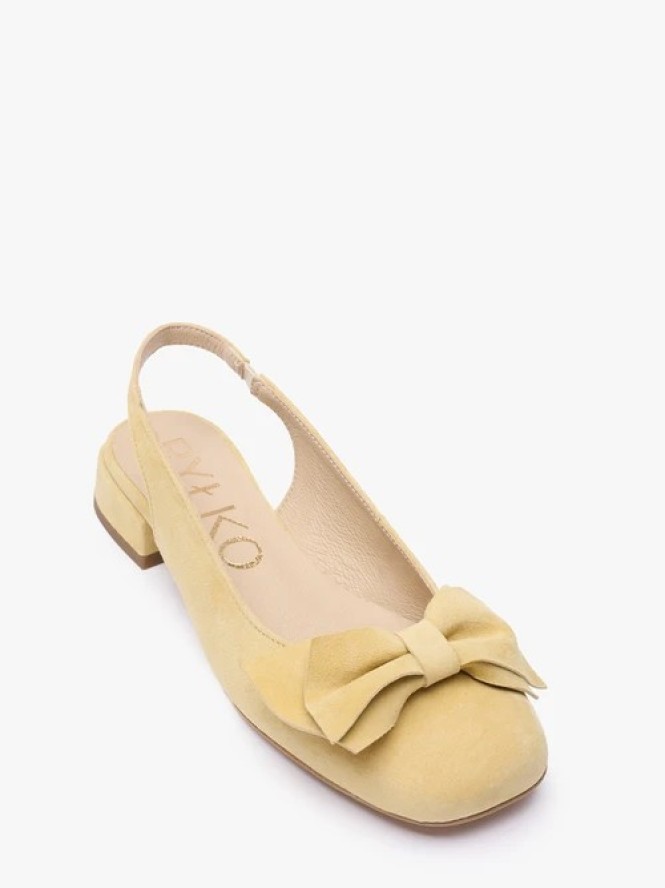 Jasnożółte czółenka slingback bez pięty z kokardką
