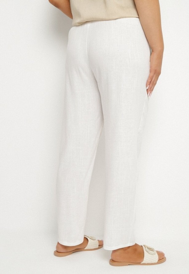 Białe Spodnie z Lnem i Elastyczną Gumką w Pasie Nativena