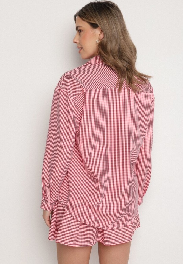 Czerwony Komplet Koszula i Rozkloszowana Spódnica Novarene