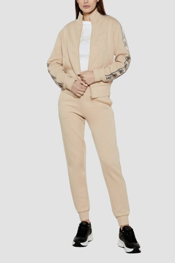 GUESS Beżowa bluza damska z lampasami Britney, Rozmiar M