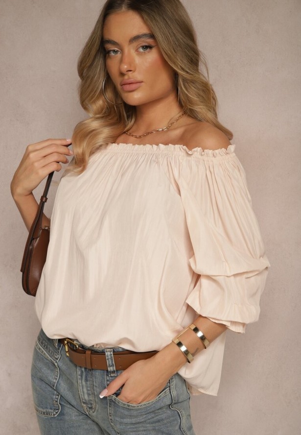 Jasnoróżowa Bluzka z Wiskozą Ozdobiona Falbanami Melzivia