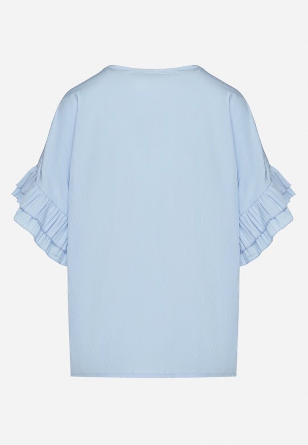Jasnoniebieska Bluzka z Wiskozą Typu Nietoperz z Falbankami Davienna