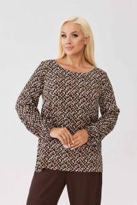 Wiskozowa bluzka Amira Mosaic z geometrycznym wzorem i wiązaniem na plecach PLUS SIZE XXL OVERSIZE JESIEŃ