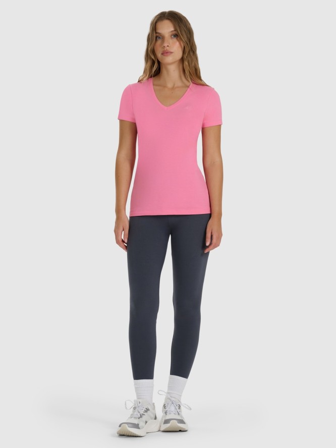 4F T-shirt slim gładki damski - różowy XS