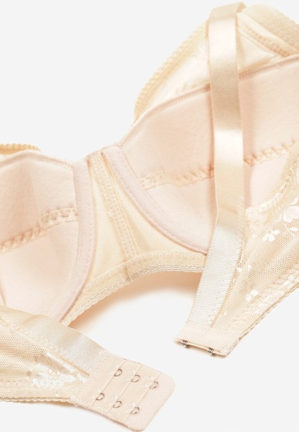 Jasnobeżowy Koronkowy Biustonosz z Regulowanymi Ramiączkami Zapinany na Haftki Missaela