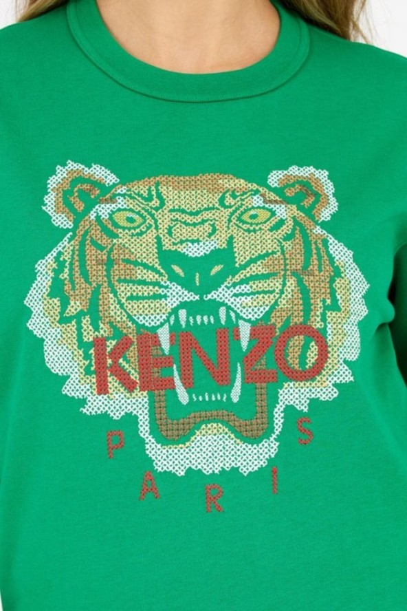 KENZO Zielona bluza damska z krzyżykowym tygrysem, Rozmiar M