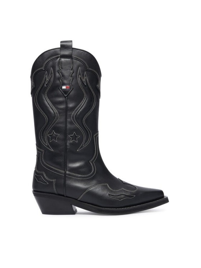 Tommy Jeans Kowbojki Archive Cowboy Boot Leather EN0EN03046 Czarny