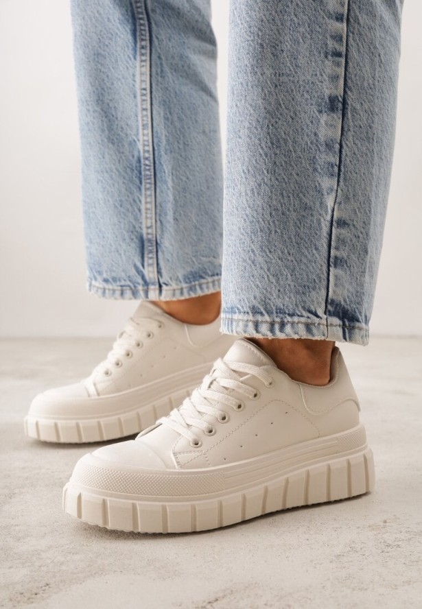 Beżowe Sneakersy VICES na Platformie w Stylu Chunky z Perforacją Hypsyllis