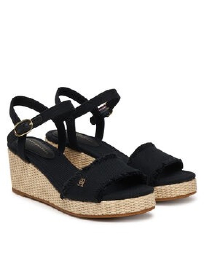 Tommy Hilfiger Sandały Mid Woven Wedge Espad Fringe FW0FW09470 Czarny