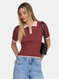 ONLY Polo Meddi 15363165 Bordowy Slim Fit