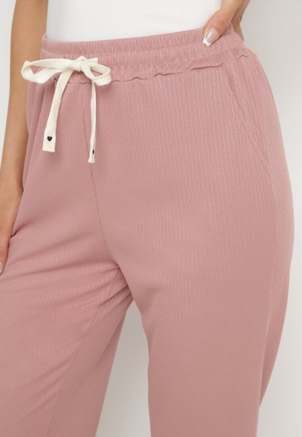 Różowe Spodnie z Gumką w Pasie i Szeroką Nogawką Mironia