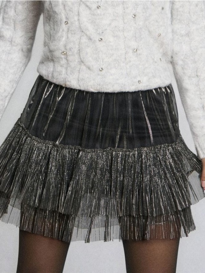 Spódnica mini z połyskiem - srebrny