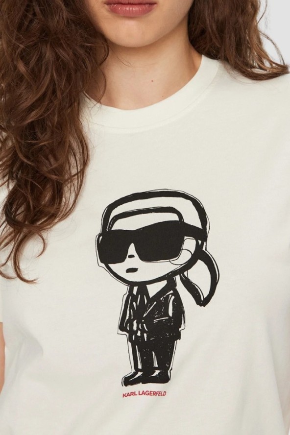 KARL LAGERFELD Beżowy damski t-shirt Ikon Sketch Karl, Rozmiar S