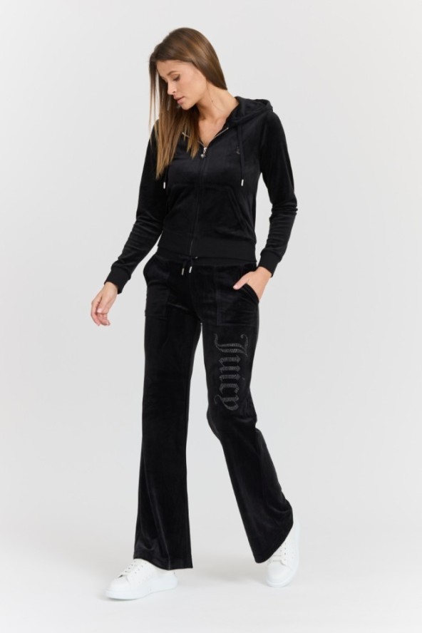 JUICY COUTURE Damska czarna bluza Robertson Jewelled Velour Hoodie, Rozmiar M