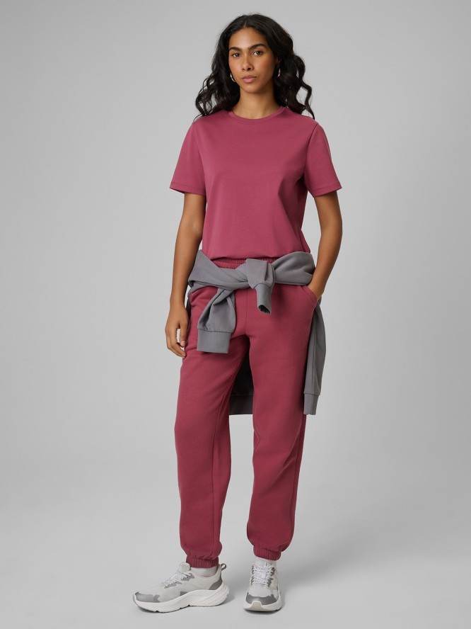 4F T-shirt regular gładki damski - burgundowy L