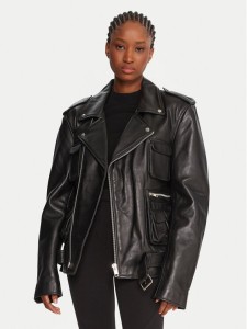 NEW ROCK Kurtka skórzana W-NRLMJ078-S1 Czarny Regular Fit