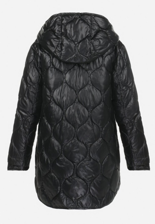 Czarna Kurtka z Geometrycznym Pikowaniem i Kapturem Cala