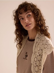 Longsleeve w paski - brązowy