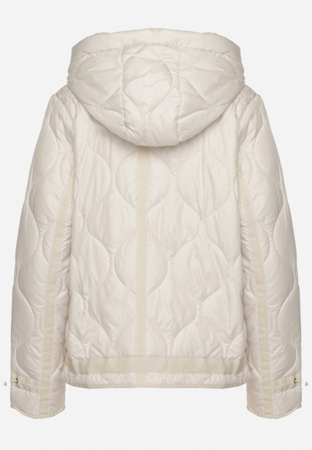Biała Kurtka Pikowana z Odpinanym Kapturem ze Ściągaczami Erathena