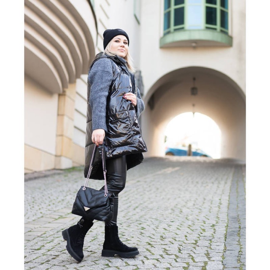 Czarne Botki Exquisite Modne Skórzane Buty Damskie