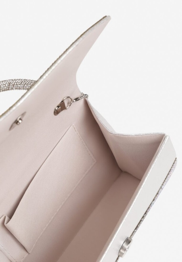 Srebrna Torebka Kopertówka z Cyrkoniami i Rączką Denive