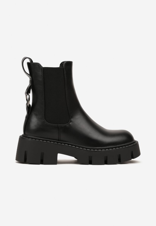 Czarne Botki Vices Typu Sztyblety na Grubej Podeszwie z Metaliczną Ozdobą Alorrive