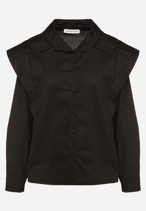 Czarna Bawełniana Koszula z Ozdobnymi Ramionami Teladoria