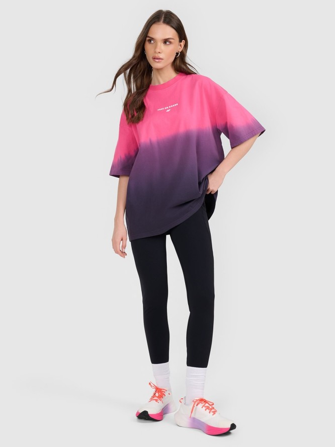 4F T-shirt loose z nadrukiem damski - różowy M