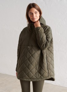 Damski anorak oversize'owy, pikowany, hydrofobowy zielony khaki