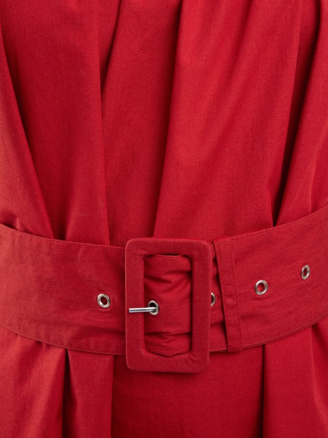 Sukienka damska midi na ramiączkach z paskiem ceglano-czerwona Ruena 704