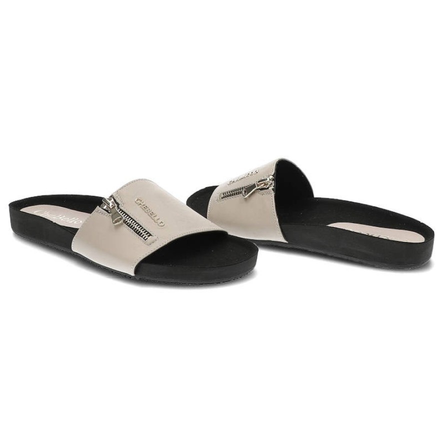 Beżowe Klapki Chebello Modne Skórzane Buty