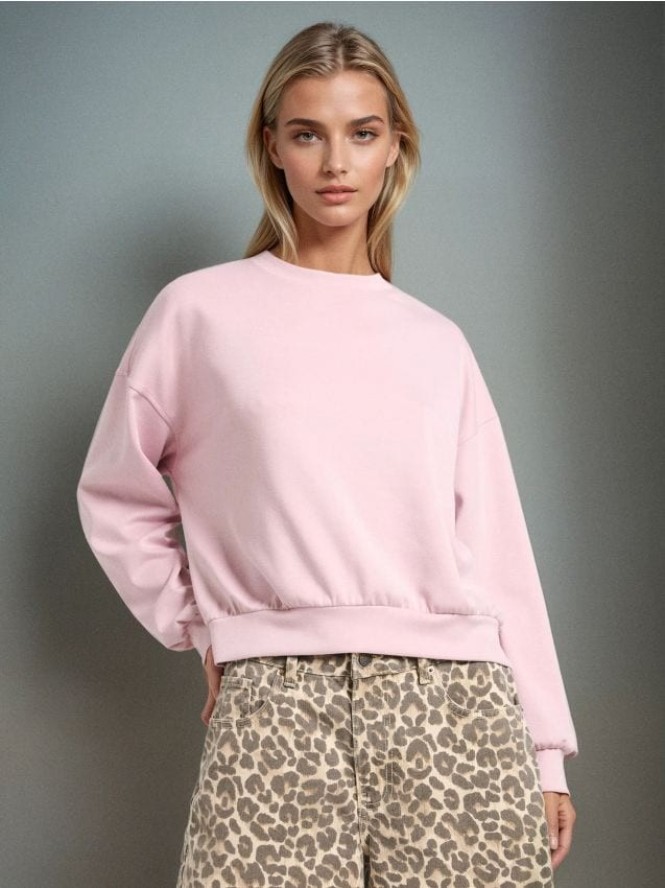 Gładka bluza z długim rękawem soft touch - różowy