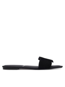 Calvin Klein Klapki Square Flat Sndl Embl Suede HW0HW03055 Czarny